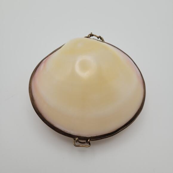 Seashell Hinged Trinket Box 3" Brass-Tone Rim Coastal Vanity Decor Siren Mermaid - Picture 8 of 13